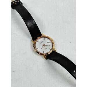 Grenen Denmark Watch Womens 27mm Date Gold Tone Crystal Bezel Steel New Battery